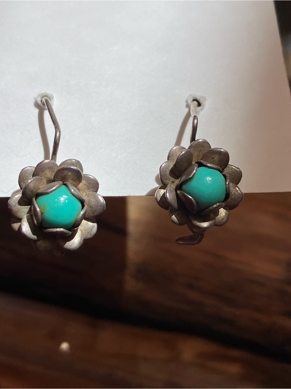 Vintage Sterling Turquoise Flower Drop Earrings